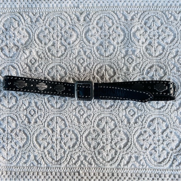 Y2K Harley-Davidson Belt Leather Black Studded Biker main image 7